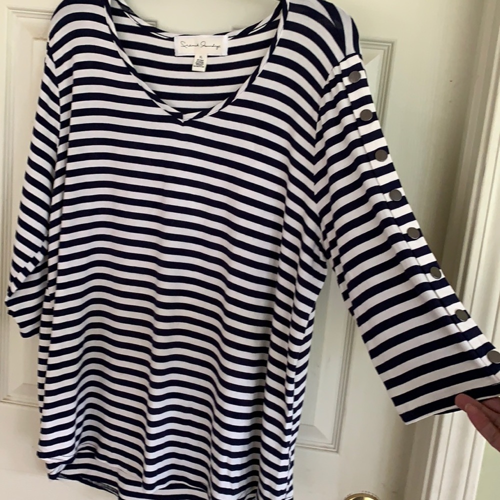 French Laundry XL Blouse navy&white striped
